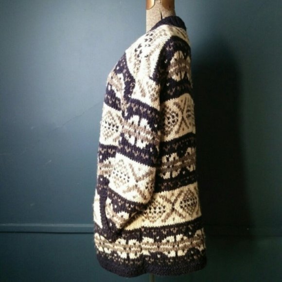 Fair Isle knit 100% wool open front cardigan jacket - Picture 12 of 16